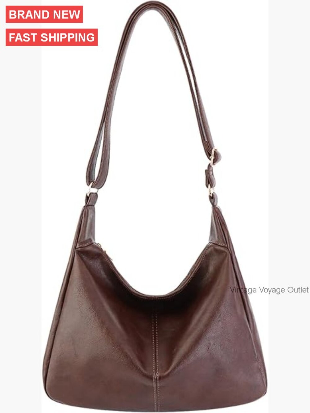 Foldable Vegan Leather Hobo Tote Bag, Adjustable Strap, Large Capacity